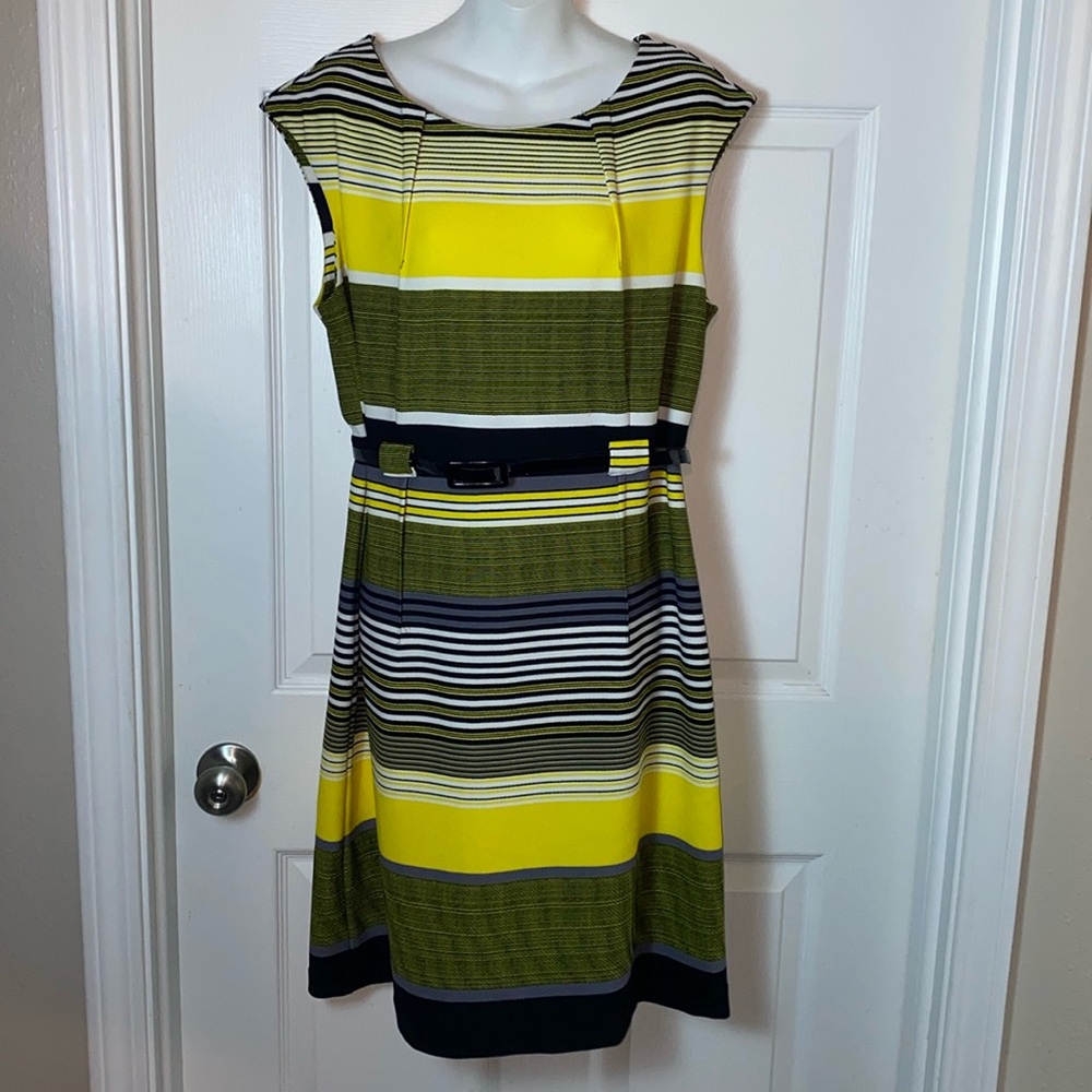 ILE NEW YORK BLACK & YELLOW SLEEVELESS CAREER DRESS with  BELT Size 14